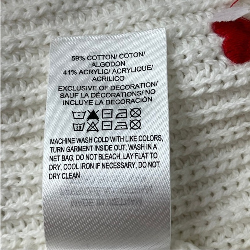 Lucky‎ Brand Valentine Heart Sweater Large White Red Hearts Chunky Knit Pullover - Picture 6 of 8